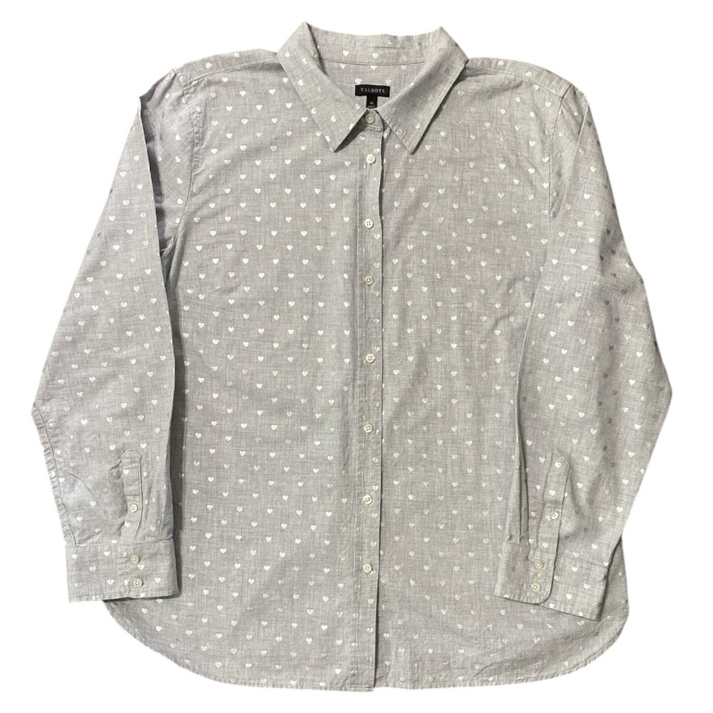 Talbots Gray Silver Heart Print Button Front Shir… - image 3